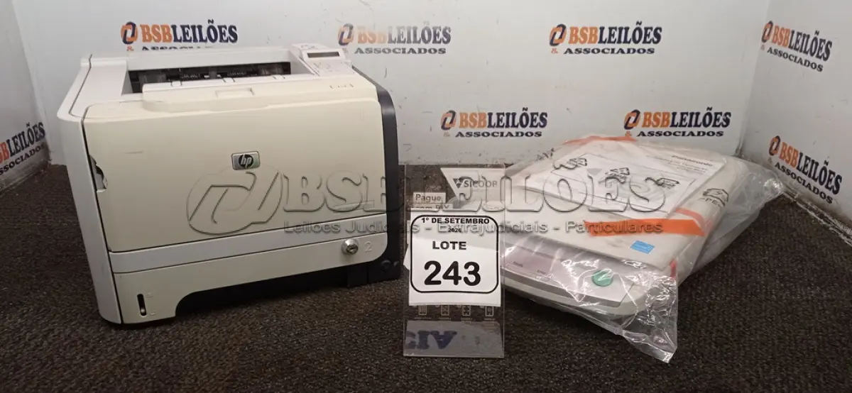 LOTE 243 - 01 SCANNER DE MESA MARCA PANASONIC E 01 IMPRESSORA MODELO LASERJET P2055DN MARCA HP. (NO ESTADO) ATENÇÃO! FAZER A VISITAÇÃO ANTES DE ARREMATAR, NÃO SABEMOS SE FUNCIONA, LEILÃO NÃO TEM GARANTIA E NEM DEVOLUÇÃO, SUJEITO A POSSÍVEIS AVARIAS VISÍVEIS/OCULTAS E/OU AUSÊNCIA DE COMPONENTES.