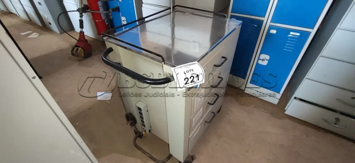 LOTE 221 - 01 CARRINHO DE EMERGÊNCIA HOSPITALAR COM 04 GAVETAS. (NO ESTADO) ATENÇÃO! FAZER A VISITAÇÃO ANTES DE ARREMATAR, NÃO SABEMOS SE FUNCIONA, LEILÃO NÃO TEM GARANTIA E NEM DEVOLUÇÃO, SUJEITO A POSSÍVEIS AVARIAS VISÍVEIS/OCULTAS E/OU AUSÊNCIA DE COMPONENTES.