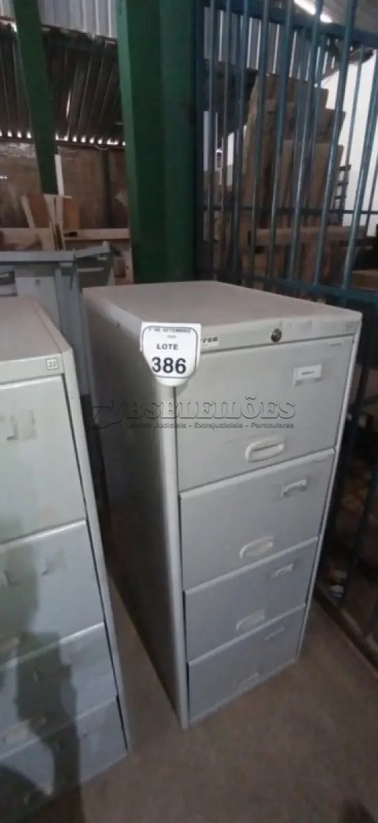 LOTE 386 - 01 ARQUIVO COM 04 GAVETAS EM AÇO. (NO ESTADO) ATENÇÃO! FAZER A VISITAÇÃO ANTES DE ARREMATAR, NÃO SABEMOS SE FUNCIONA, LEILÃO NÃO TEM GARANTIA E NEM DEVOLUÇÃO, SUJEITO A POSSÍVEIS AVARIAS VISÍVEIS/OCULTAS E/OU AUSÊNCIA DE COMPONENTES.