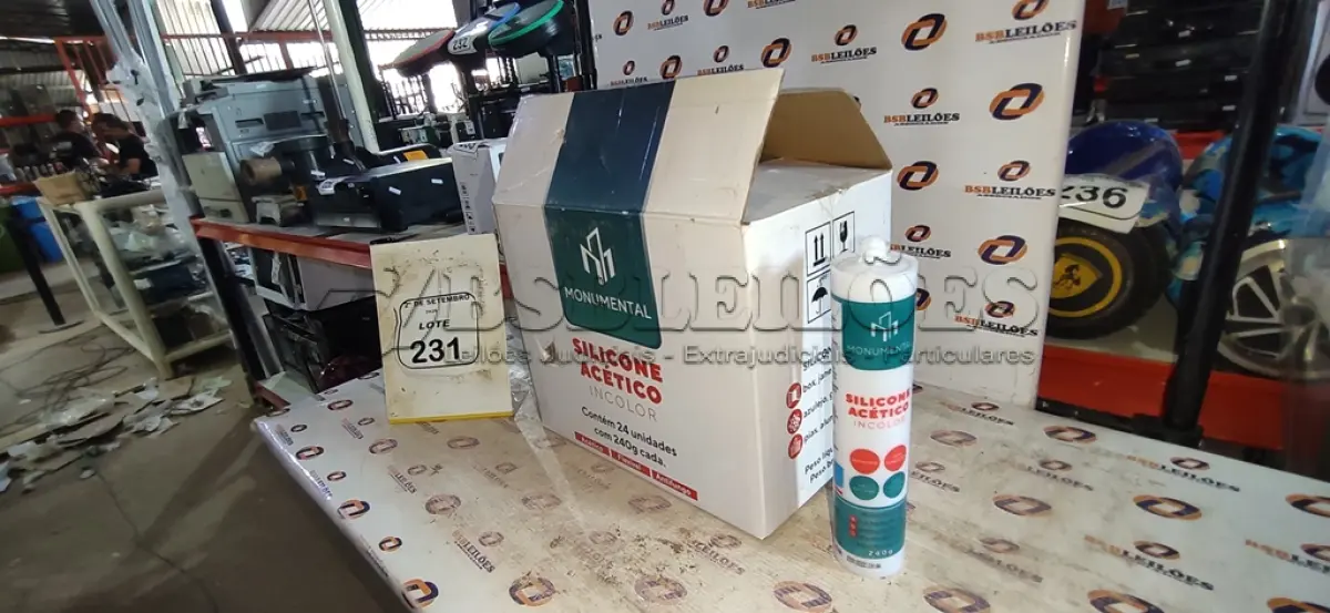 LOTE 231 - 12 UNIDADES DE SILICONE ACÉTICO INCOLOR DE 240G CADA MARCA MONUMENTAL. (NO ESTADO) ATENÇÃO! FAZER A VISITAÇÃO ANTES DE ARREMATAR, NÃO SABEMOS SE FUNCIONA, LEILÃO NÃO TEM GARANTIA E NEM DEVOLUÇÃO, SUJEITO A POSSÍVEIS AVARIAS VISÍVEIS/OCULTAS E/OU AUSÊNCIA DE COMPONENTES.
