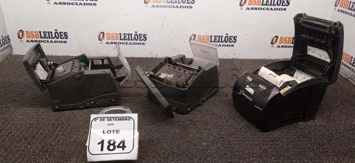 LOTE 184 - 03 IMPRESSORAS TÊRMICAS  MARCA BEMATECH.  (NO ESTADO) ATENÇÃO! FAZER A VISITAÇÃO ANTES DE ARREMATAR, NÃO SABEMOS SE FUNCIONA, LEILÃO NÃO TEM GARANTIA E NEM DEVOLUÇÃO, SUJEITO A POSSÍVEIS AVARIAS VISÍVEIS/OCULTAS E/OU AUSÊNCIA DE COMPONENTES.