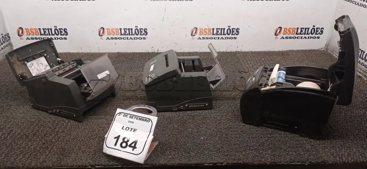 LOTE 184 - 03 IMPRESSORAS TÊRMICAS  MARCA BEMATECH.  (NO ESTADO) ATENÇÃO! FAZER A VISITAÇÃO ANTES DE ARREMATAR, NÃO SABEMOS SE FUNCIONA, LEILÃO NÃO TEM GARANTIA E NEM DEVOLUÇÃO, SUJEITO A POSSÍVEIS AVARIAS VISÍVEIS/OCULTAS E/OU AUSÊNCIA DE COMPONENTES.