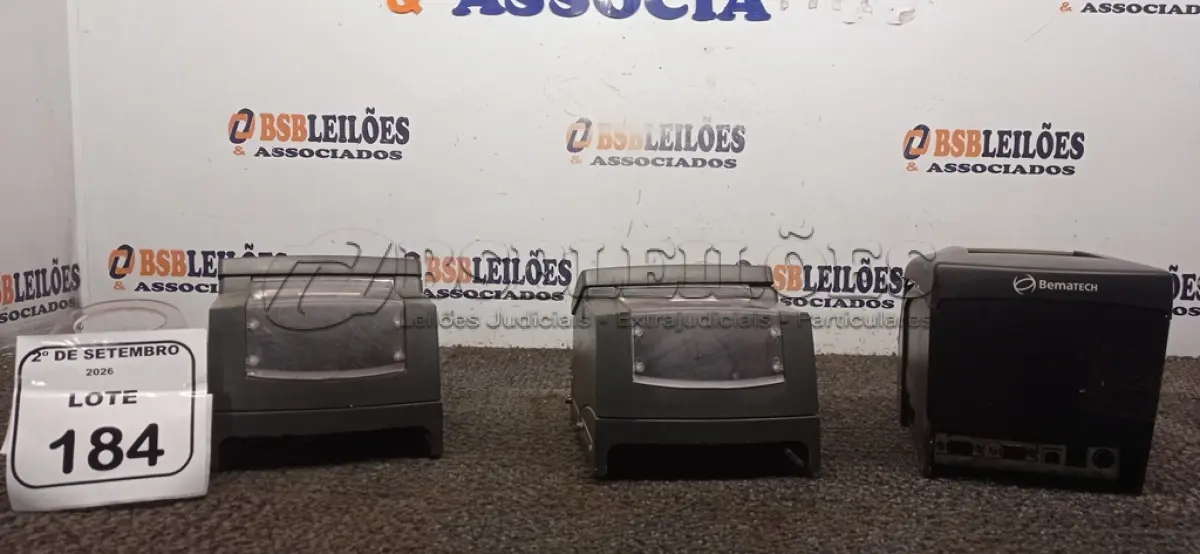 LOTE 184 - 03 IMPRESSORAS TÊRMICAS  MARCA BEMATECH.  (NO ESTADO) ATENÇÃO! FAZER A VISITAÇÃO ANTES DE ARREMATAR, NÃO SABEMOS SE FUNCIONA, LEILÃO NÃO TEM GARANTIA E NEM DEVOLUÇÃO, SUJEITO A POSSÍVEIS AVARIAS VISÍVEIS/OCULTAS E/OU AUSÊNCIA DE COMPONENTES.