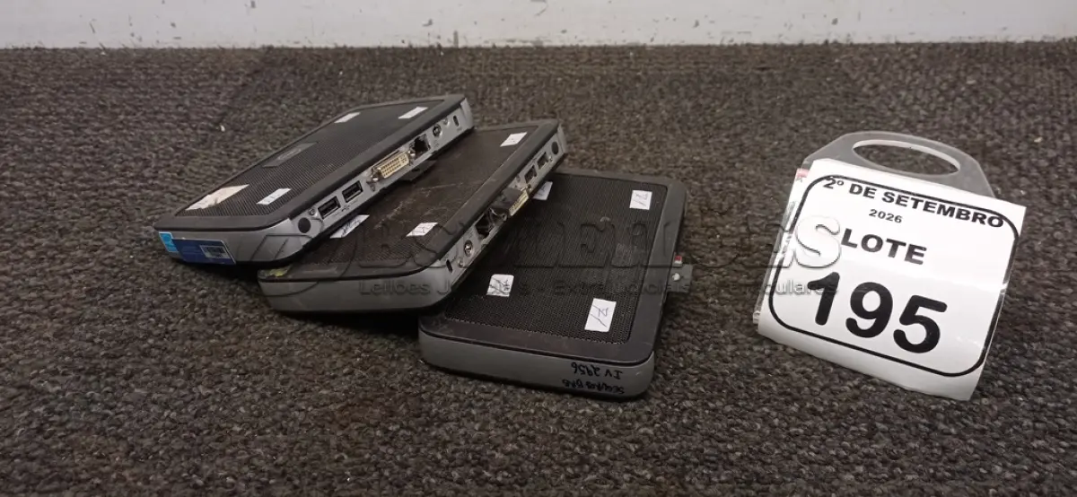 LOTE 195 - 03 MINIS COMPUTADORES TERMINAIS WYSE SEM FONTE. (NO ESTADO) ATENÇÃO! FAZER A VISITAÇÃO ANTES DE ARREMATAR, NÃO SABEMOS SE FUNCIONA, LEILÃO NÃO TEM GARANTIA E NEM DEVOLUÇÃO, SUJEITO A POSSÍVEIS AVARIAS VISÍVEIS/OCULTAS E/OU AUSÊNCIA DE COMPONENTES.