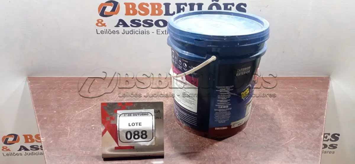 LOTE 088 - 01 BALDE DE TINTA ACRÍLICA NA COR CINZA ABSOLUTO FOSCO DE 18L MARCA DUCRYL. (NO ESTADO) ATENÇÃO! FAZER A VISITAÇÃO ANTES DE ARREMATAR, NÃO SABEMOS SE FUNCIONA, LEILÃO NÃO TEM GARANTIA E NEM DEVOLUÇÃO, SUJEITO A POSSÍVEIS AVARIAS VISÍVEIS/OCULTAS E/OU AUSÊNCIA DE COMPONENTES.