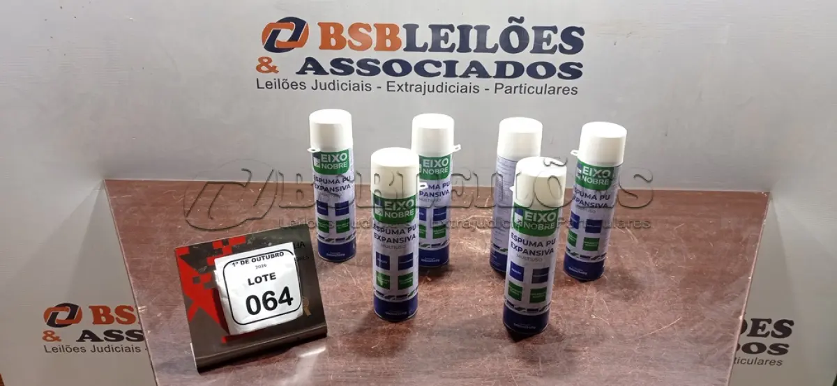 LOTE 064 - 06 UNIDADES DE ESPUMA PU EXPANSIVA DE 500ML CADA MARCA EIXO NOBRE. (NO ESTADO) ATENÇÃO! FAZER A VISITAÇÃO ANTES DE ARREMATAR, NÃO SABEMOS SE FUNCIONA, LEILÃO NÃO TEM GARANTIA E NEM DEVOLUÇÃO, SUJEITO A POSSÍVEIS AVARIAS VISÍVEIS/OCULTAS E/OU AUSÊNCIA DE COMPONENTES.