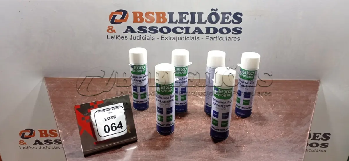 LOTE 064 - 06 UNIDADES DE ESPUMA PU EXPANSIVA DE 500ML CADA MARCA EIXO NOBRE. (NO ESTADO) ATENÇÃO! FAZER A VISITAÇÃO ANTES DE ARREMATAR, NÃO SABEMOS SE FUNCIONA, LEILÃO NÃO TEM GARANTIA E NEM DEVOLUÇÃO, SUJEITO A POSSÍVEIS AVARIAS VISÍVEIS/OCULTAS E/OU AUSÊNCIA DE COMPONENTES.