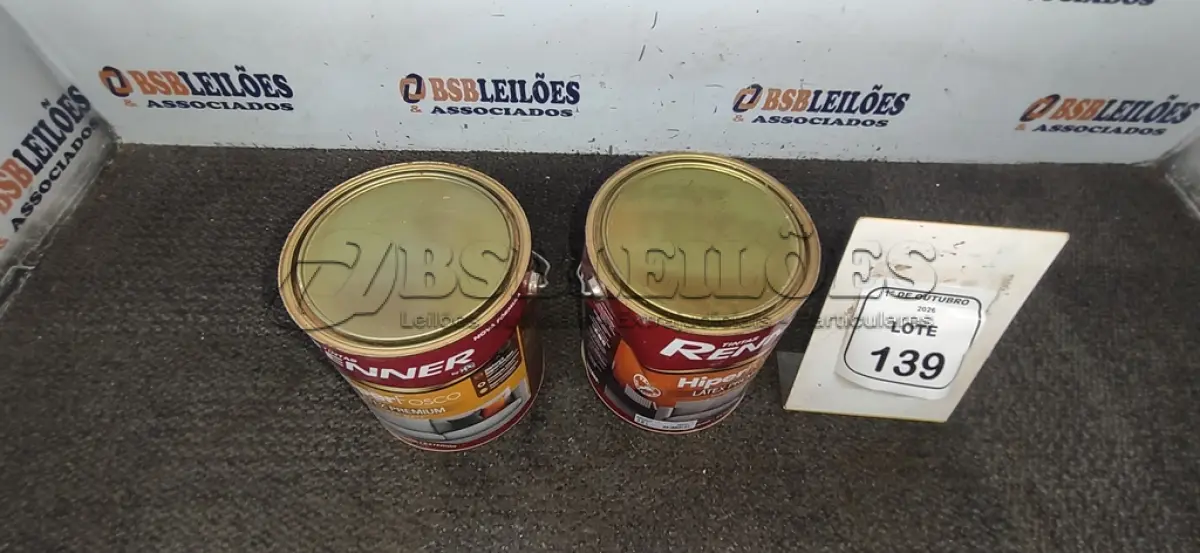 LOTE 139 - 02 BALDES DE TINTA HIPER FOSCO LÁTEX PREMIUM NA COR BASE PASTEL E BRANCO FOSCO DE 3,2L CADA MARCA TINTAS RENNER. (NO ESTADO) ATENÇÃO! FAZER A VISITAÇÃO ANTES DE ARREMATAR, NÃO SABEMOS SE FUNCIONA, LEILÃO NÃO TEM GARANTIA E NEM DEVOLUÇÃO, SUJEITO A POSSÍVEIS AVARIAS VISÍVEIS/OCULTAS E/OU AUSÊNCIA DE COMPONENTES.