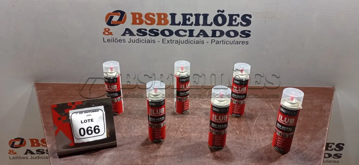 LOTE 066 - 06 LATAS DE DESENGRIPANTE LUBRIFICANTE DE USO GERAL DE 300ML CADA MARCA UNIPEGA. (NO ESTADO) ATENÇÃO! FAZER A VISITAÇÃO ANTES DE ARREMATAR, NÃO SABEMOS SE FUNCIONA, LEILÃO NÃO TEM GARANTIA E NEM DEVOLUÇÃO, SUJEITO A POSSÍVEIS AVARIAS VISÍVEIS/OCULTAS E/OU AUSÊNCIA DE COMPONENTES.