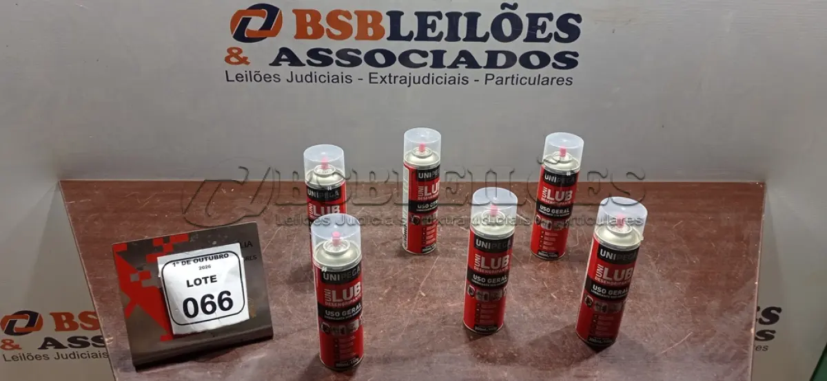 LOTE 066 - 06 LATAS DE DESENGRIPANTE LUBRIFICANTE DE USO GERAL DE 300ML CADA MARCA UNIPEGA. (NO ESTADO) ATENÇÃO! FAZER A VISITAÇÃO ANTES DE ARREMATAR, NÃO SABEMOS SE FUNCIONA, LEILÃO NÃO TEM GARANTIA E NEM DEVOLUÇÃO, SUJEITO A POSSÍVEIS AVARIAS VISÍVEIS/OCULTAS E/OU AUSÊNCIA DE COMPONENTES.