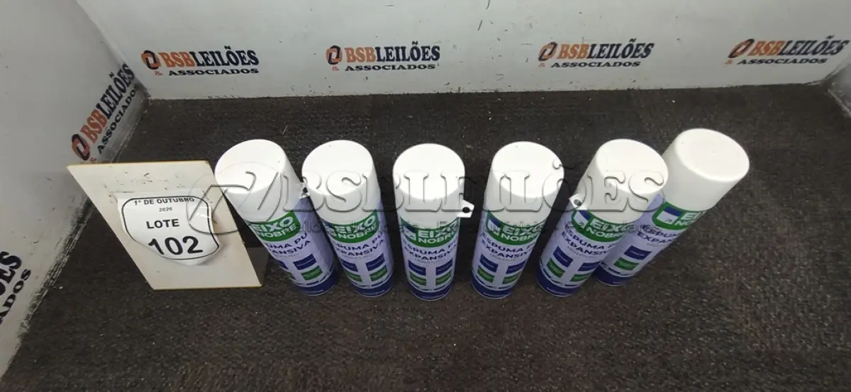 LOTE 102 - 06 UNIDADES DE ESPUMA PU EXPANSIVA DE 500ML CADA MARCA EIXO NOBRE. (NO ESTADO) ATENÇÃO! FAZER A VISITAÇÃO ANTES DE ARREMATAR, NÃO SABEMOS SE FUNCIONA, LEILÃO NÃO TEM GARANTIA E NEM DEVOLUÇÃO, SUJEITO A POSSÍVEIS AVARIAS VISÍVEIS/OCULTAS E/OU AUSÊNCIA DE COMPONENTES.