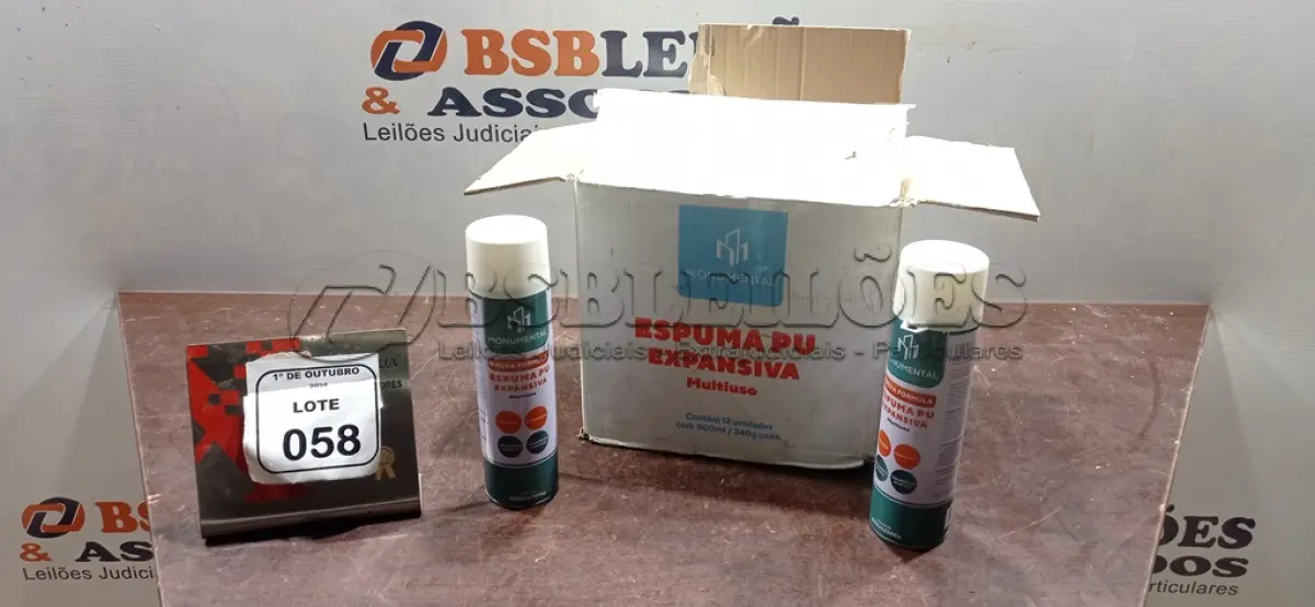 LOTE 058 - 12 UNIDADES DE ESPUMA PU EXPANSIVA DE 500ML CADA MARCA MONUMENTAL. (NO ESTADO) ATENÇÃO! FAZER A VISITAÇÃO ANTES DE ARREMATAR, NÃO SABEMOS SE FUNCIONA, LEILÃO NÃO TEM GARANTIA E NEM DEVOLUÇÃO, SUJEITO A POSSÍVEIS AVARIAS VISÍVEIS/OCULTAS E/OU AUSÊNCIA DE COMPONENTES.