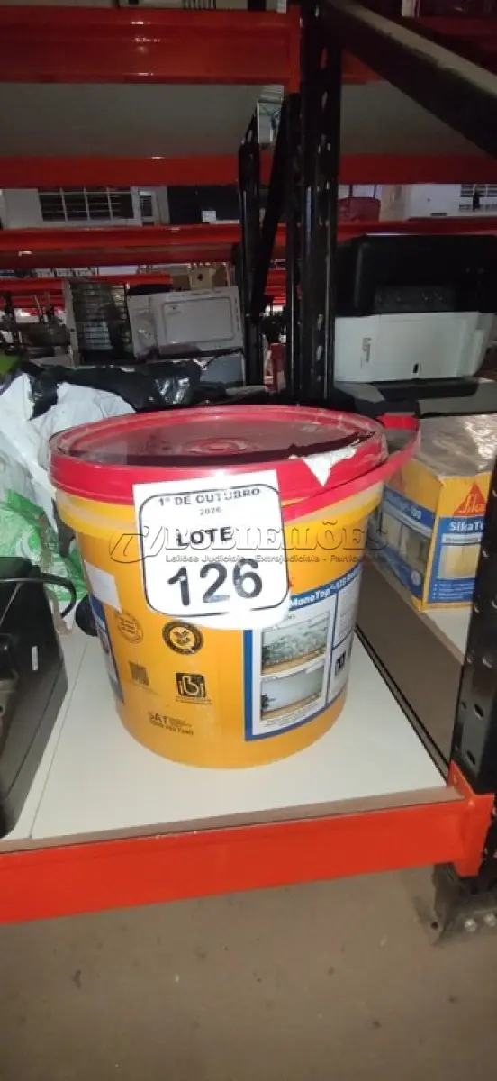 LOTE 126 - 01 BALDE DE IMPERMEABILIZANTE PARA TRATAMENTO DE UMIDADE ASCENDENTE 12KG MARCA SIKA. (NO ESTADO) ATENÇÃO! FAZER A VISITAÇÃO ANTES DE ARREMATAR, NÃO SABEMOS SE FUNCIONA, LEILÃO NÃO TEM GARANTIA E NEM DEVOLUÇÃO, SUJEITO A POSSÍVEIS AVARIAS VISÍVEIS/OCULTAS E/OU AUSÊNCIA DE COMPONENTES.