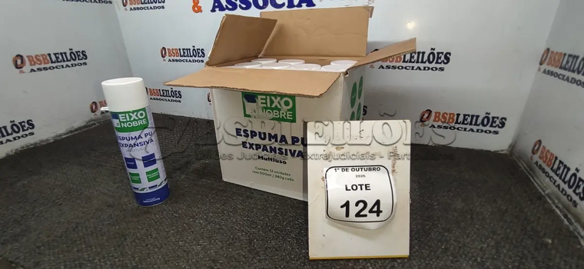 LOTE 124 - 12 UNIDADES DE ESPUMA PU EXPANSIVA DE 500ML CADA MARCA EIXO NOBRE. (NO ESTADO) ATENÇÃO! FAZER A VISITAÇÃO ANTES DE ARREMATAR, NÃO SABEMOS SE FUNCIONA, LEILÃO NÃO TEM GARANTIA E NEM DEVOLUÇÃO, SUJEITO A POSSÍVEIS AVARIAS VISÍVEIS/OCULTAS E/OU AUSÊNCIA DE COMPONENTES.