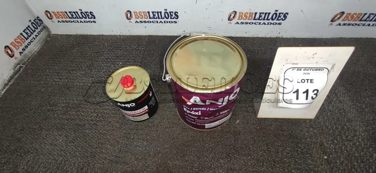 LOTE 113 - 01 LATA DE EPÓXI PDA BRANCO DE 2,7L MARCA E 01 LATA DE CATALIZADOR ESM ALTA PERFORMANCE DE 900ML MARCA ANJO TINTAS. (NO ESTADO) ATENÇÃO! FAZER A VISITAÇÃO ANTES DE ARREMATAR, NÃO SABEMOS SE FUNCIONA, LEILÃO NÃO TEM GARANTIA E NEM DEVOLUÇÃO, SUJEITO A POSSÍVEIS AVARIAS VISÍVEIS/OCULTAS E/OU AUSÊNCIA DE COMPONENTES.