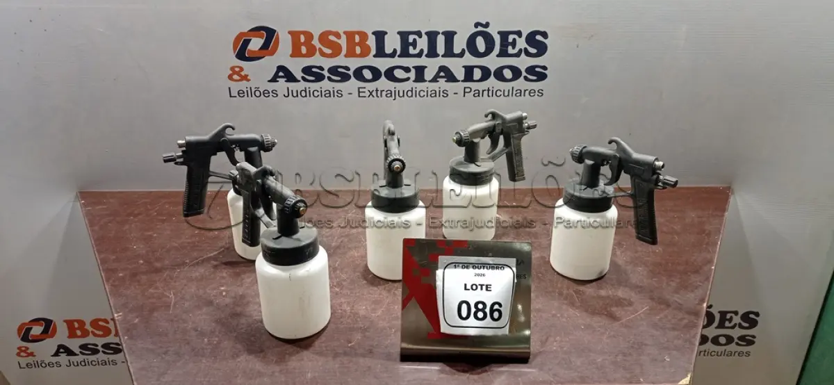 LOTE 086 - 05 PISTOLAS DE PINTURA PARA COMPRESSOR AR DIRETO. (NO ESTADO) ATENÇÃO! FAZER A VISITAÇÃO ANTES DE ARREMATAR, NÃO SABEMOS SE FUNCIONA, LEILÃO NÃO TEM GARANTIA E NEM DEVOLUÇÃO, SUJEITO A POSSÍVEIS AVARIAS VISÍVEIS/OCULTAS E/OU AUSÊNCIA DE COMPONENTES.