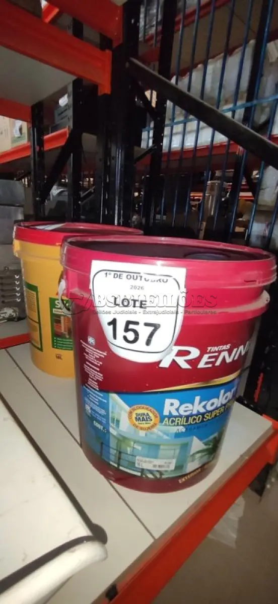 LOTE 157 - 01 BALDE DE TINTA ACRÍLICA SUPER PREMIUM 16L NA COR BASE INTENSA SEMIBRILHO MARCA RENNER.  (NO ESTADO) ATENÇÃO! FAZER A VISITAÇÃO ANTES DE ARREMATAR, NÃO SABEMOS SE FUNCIONA, LEILÃO NÃO TEM GARANTIA E NEM DEVOLUÇÃO, SUJEITO A POSSÍVEIS AVARIAS VISÍVEIS/OCULTAS E/OU AUSÊNCIA DE COMPONENTES.