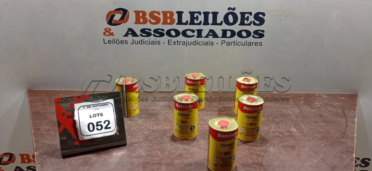 LOTE 052 - 06 LATAS DE THINNER PREMIUM DE 450ML CADA MARCA NATRIELLI. (NO ESTADO) ATENÇÃO! FAZER A VISITAÇÃO ANTES DE ARREMATAR, NÃO SABEMOS SE FUNCIONA, LEILÃO NÃO TEM GARANTIA E NEM DEVOLUÇÃO, SUJEITO A POSSÍVEIS AVARIAS VISÍVEIS/OCULTAS E/OU AUSÊNCIA DE COMPONENTES.