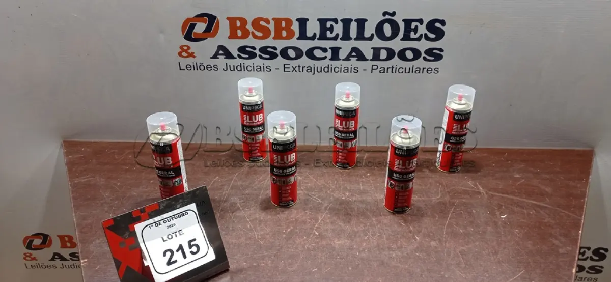 LOTE 215 - 06 LATAS DE DESENGRIPANTE LUBRIFICANTE DE USO GERAL DE 300ML CADA MARCA UNIPEGA. (NO ESTADO) ATENÇÃO! FAZER A VISITAÇÃO ANTES DE ARREMATAR, NÃO SABEMOS SE FUNCIONA, LEILÃO NÃO TEM GARANTIA E NEM DEVOLUÇÃO, SUJEITO A POSSÍVEIS AVARIAS VISÍVEIS/OCULTAS E/OU AUSÊNCIA DE COMPONENTES.