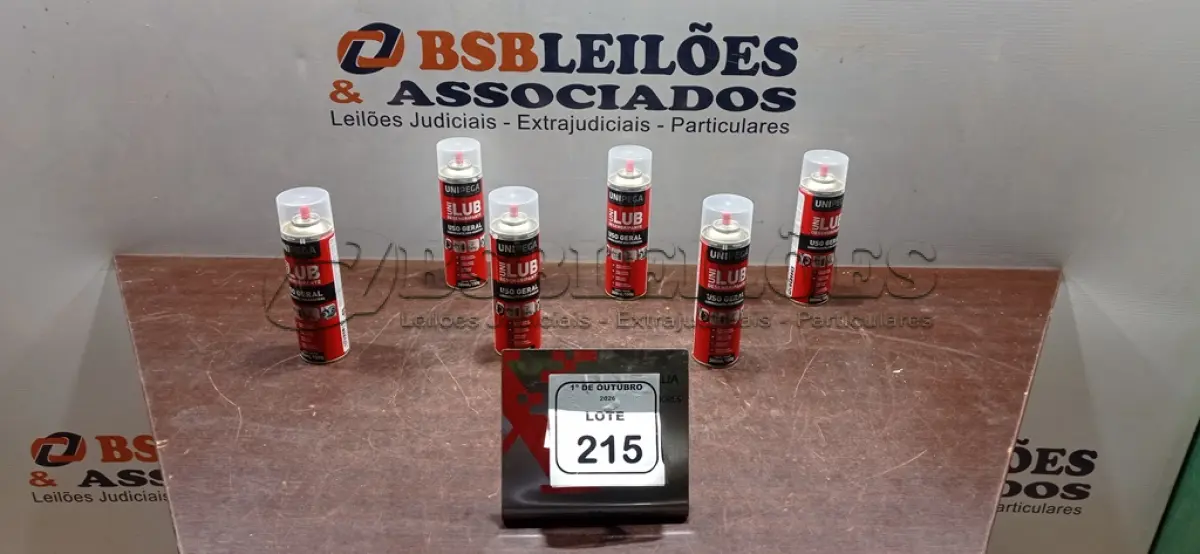 LOTE 215 - 06 LATAS DE DESENGRIPANTE LUBRIFICANTE DE USO GERAL DE 300ML CADA MARCA UNIPEGA. (NO ESTADO) ATENÇÃO! FAZER A VISITAÇÃO ANTES DE ARREMATAR, NÃO SABEMOS SE FUNCIONA, LEILÃO NÃO TEM GARANTIA E NEM DEVOLUÇÃO, SUJEITO A POSSÍVEIS AVARIAS VISÍVEIS/OCULTAS E/OU AUSÊNCIA DE COMPONENTES.