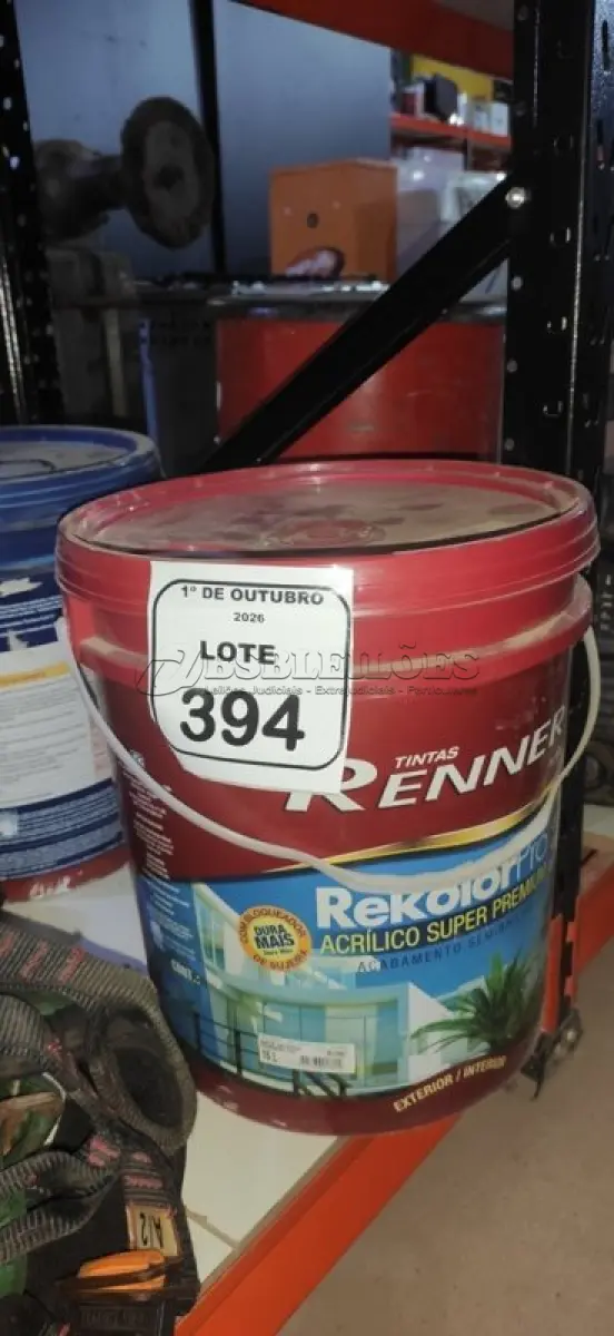 LOTE 394 - 01 BALDE DE TINTA ACRÍLICA SUPER PREMIUM NA COR BASE INTENSA SEMIBRILHO DE 16L MARCA RENNER. (NO ESTADO) ATENÇÃO! FAZER A VISITAÇÃO ANTES DE ARREMATAR, NÃO SABEMOS SE FUNCIONA, LEILÃO NÃO TEM GARANTIA E NEM DEVOLUÇÃO, SUJEITO A POSSÍVEIS AVARIAS VISÍVEIS/OCULTAS E/OU AUSÊNCIA DE COMPONENTES.