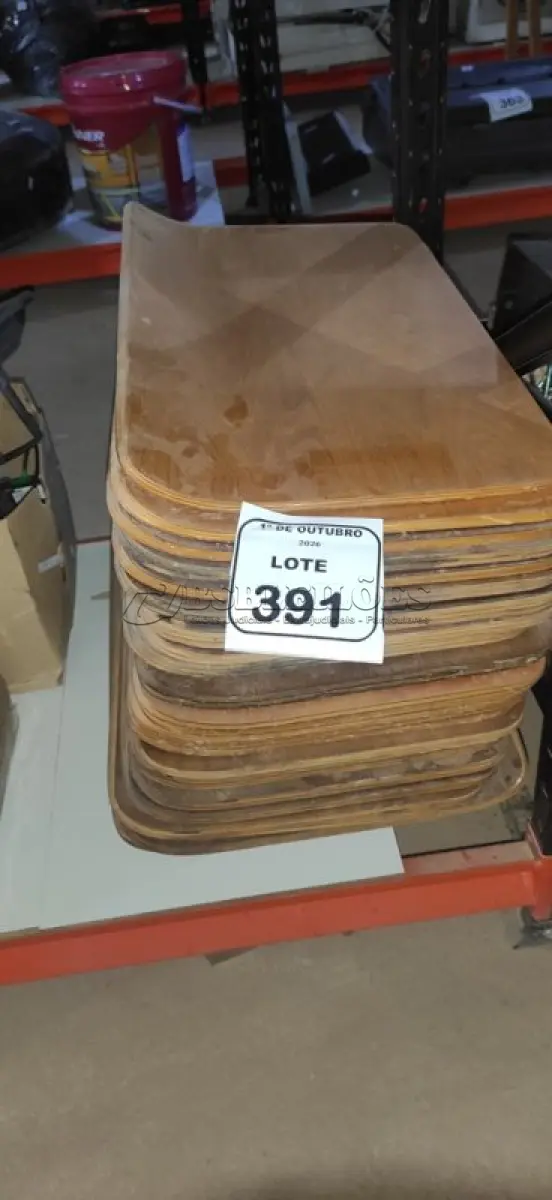 LOTE 391 - 40 PLACAS DE MADEIRA. (NO ESTADO) ATENÇÃO! FAZER A VISITAÇÃO ANTES DE ARREMATAR, NÃO SABEMOS SE FUNCIONA, LEILÃO NÃO TEM GARANTIA E NEM DEVOLUÇÃO, SUJEITO A POSSÍVEIS AVARIAS VISÍVEIS/OCULTAS E/OU AUSÊNCIA DE COMPONENTES.