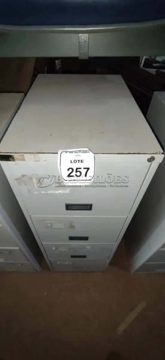 LOTE 257 - 01 ARQUIVO DE AÇO COM 04 GAVETAS. (NO ESTADO) ATENÇÃO! FAZER A VISITAÇÃO ANTES DE ARREMATAR, NÃO SABEMOS SE FUNCIONA, LEILÃO NÃO TEM GARANTIA E NEM DEVOLUÇÃO, SUJEITO A POSSÍVEIS AVARIAS VISÍVEIS/OCULTAS E/OU AUSÊNCIA DE COMPONENTES.