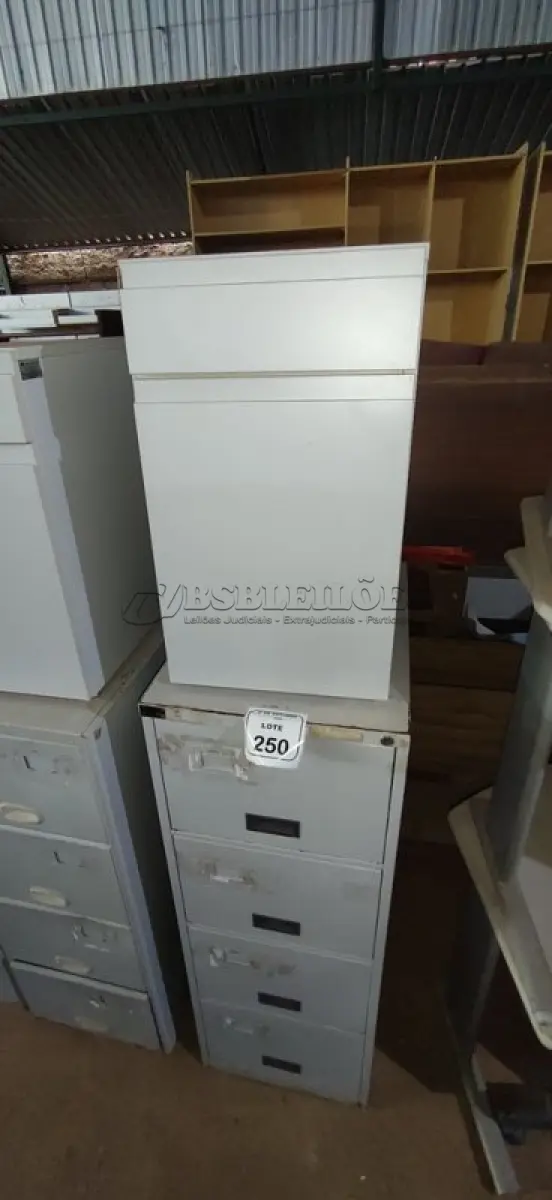 LOTE 250 - 01 ARQUIVO DE AÇO COM 04 GAVETAS E 01 ARMÁRIO BAIXO COM 01 GAVETA E SUPORTE PARA CPU. (NO ESTADO) ATENÇÃO! FAZER A VISITAÇÃO ANTES DE ARREMATAR, NÃO SABEMOS SE FUNCIONA, LEILÃO NÃO TEM GARANTIA E NEM DEVOLUÇÃO, SUJEITO A POSSÍVEIS AVARIAS VISÍVEIS/OCULTAS E/OU AUSÊNCIA DE COMPONENTES.