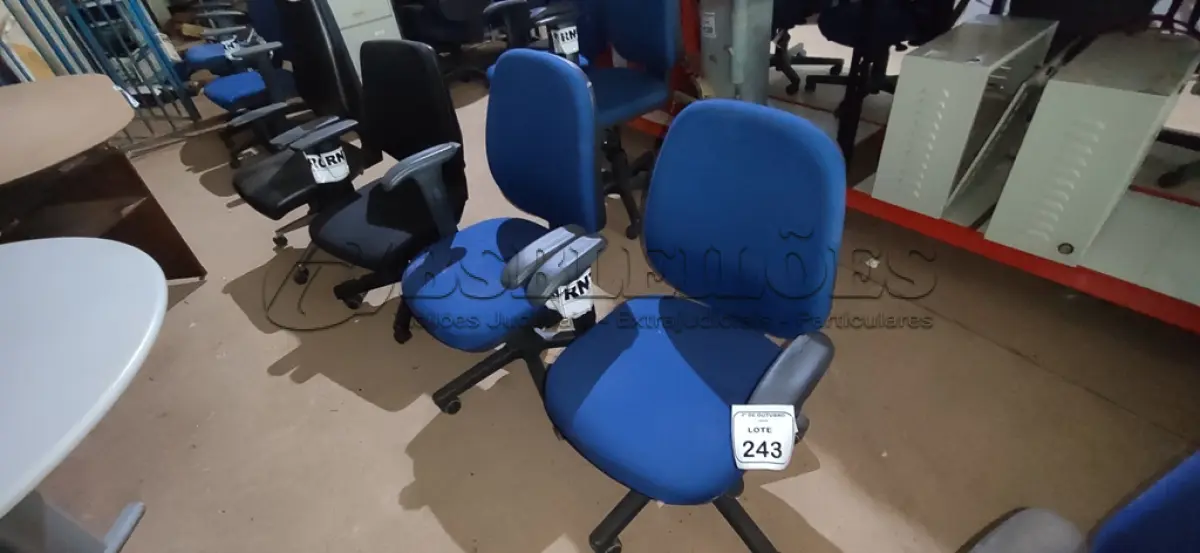 LOTE 243 - 02 CADEIRAS DE ESCRITÓRIO GIRATÓRIA. (NO ESTADO) ATENÇÃO! FAZER A VISITAÇÃO ANTES DE ARREMATAR, NÃO SABEMOS SE FUNCIONA, LEILÃO NÃO TEM GARANTIA E NEM DEVOLUÇÃO, SUJEITO A POSSÍVEIS AVARIAS VISÍVEIS/OCULTAS E/OU AUSÊNCIA DE COMPONENTES.