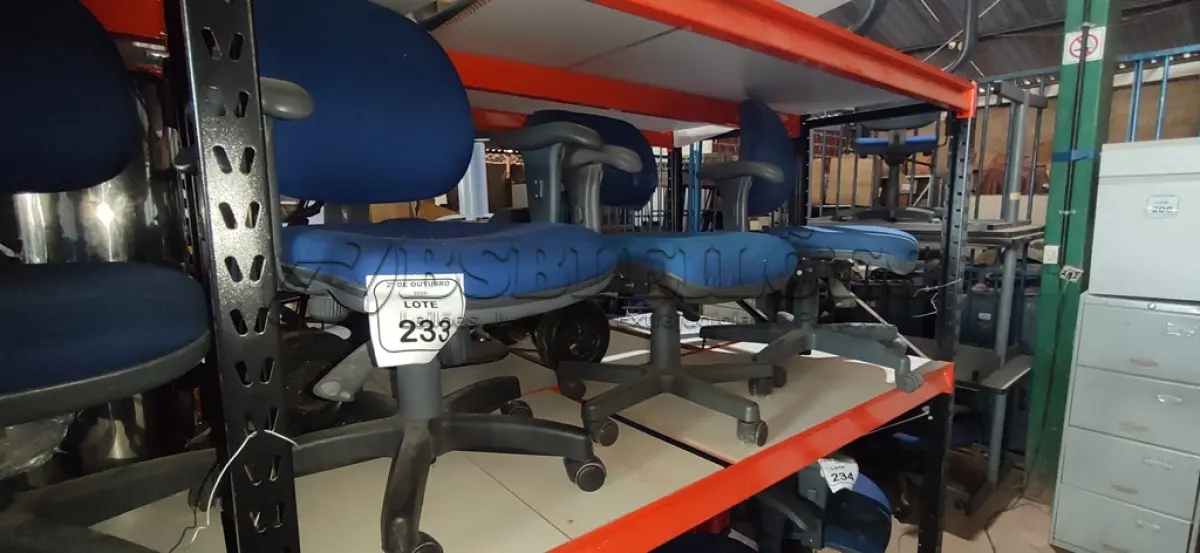 LOTE 233 - 03 CADEIRAS DE ESCRITÓRIO GIRATÓRIAS. (NO ESTADO) ATENÇÃO! FAZER A VISITAÇÃO ANTES DE ARREMATAR, NÃO SABEMOS SE FUNCIONA, LEILÃO NÃO TEM GARANTIA E NEM DEVOLUÇÃO, SUJEITO A POSSÍVEIS AVARIAS VISÍVEIS/OCULTAS E/OU AUSÊNCIA DE COMPONENTES.
