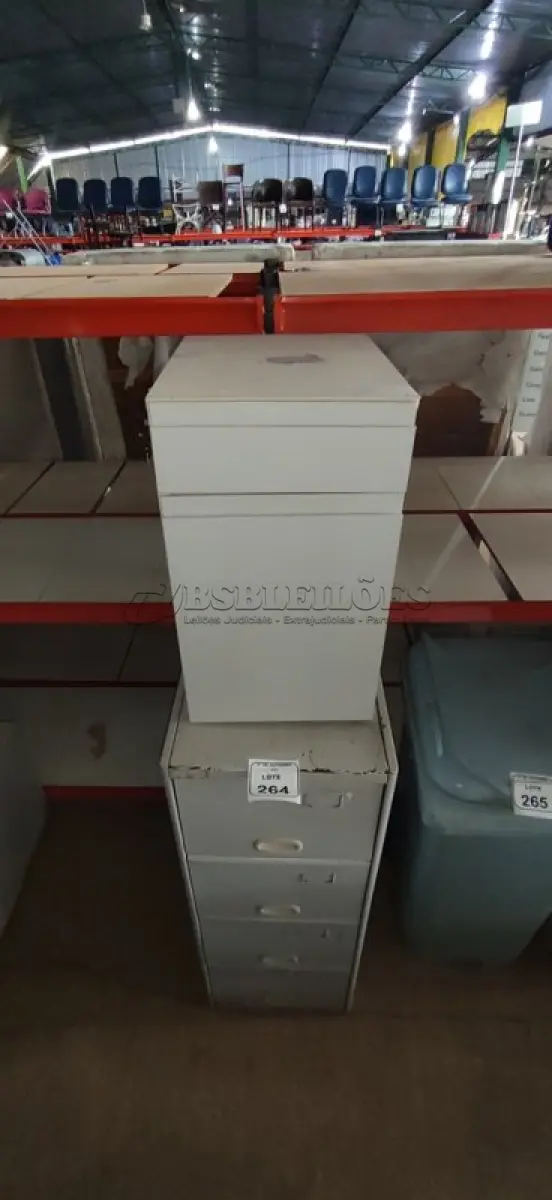 LOTE 264 - 01 ARQUIVO DE AÇO COM 04 GAVETAS E 01 ARMÁRIO BAIXO COM 01 GAVETA E SUPORTE PARA CPU. (NO ESTADO) ATENÇÃO! FAZER A VISITAÇÃO ANTES DE ARREMATAR, NÃO SABEMOS SE FUNCIONA, LEILÃO NÃO TEM GARANTIA E NEM DEVOLUÇÃO, SUJEITO A POSSÍVEIS AVARIAS VISÍVEIS/OCULTAS E/OU AUSÊNCIA DE COMPONENTES.