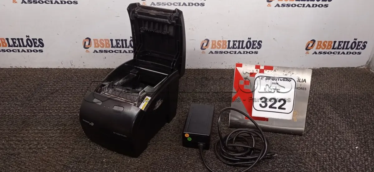 LOTE 322 - 01 IMPRESSORA TÉRMICA MARCA BEMATECH COM FONTE. (NO ESTADO) ATENÇÃO! FAZER A VISITAÇÃO ANTES DE ARREMATAR, NÃO SABEMOS SE FUNCIONA, LEILÃO NÃO TEM GARANTIA E NEM DEVOLUÇÃO, SUJEITO A POSSÍVEIS AVARIAS VISÍVEIS/OCULTAS E/OU AUSÊNCIA DE COMPONENTES.