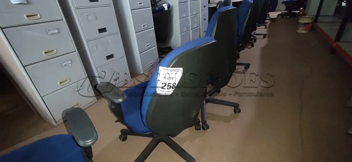 LOTE 258 - 02 CADEIRAS DE ESCRITÓRIO GIRATÓRIA. (NO ESTADO) ATENÇÃO! FAZER A VISITAÇÃO ANTES DE ARREMATAR, NÃO SABEMOS SE FUNCIONA, LEILÃO NÃO TEM GARANTIA E NEM DEVOLUÇÃO, SUJEITO A POSSÍVEIS AVARIAS VISÍVEIS/OCULTAS E/OU AUSÊNCIA DE COMPONENTES.