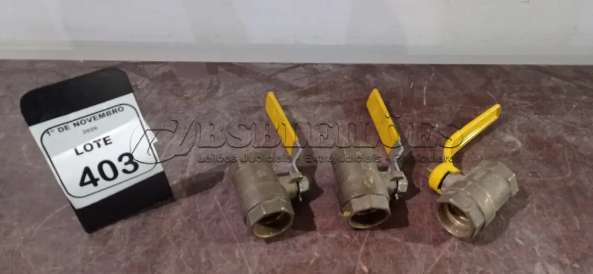 LOTE 403 - 03 REGISTROS ESFERA DE ¼ DE METAL. (NO ESTADO) ATENÇÃO! FAZER A VISITAÇÃO ANTES DE ARREMATAR, NÃO SABEMOS SE FUNCIONA, LEILÃO NÃO TEM GARANTIA E NEM DEVOLUÇÃO, SUJEITO A POSSÍVEIS AVARIAS VISÍVEIS/OCULTAS E/OU AUSÊNCIA DE COMPONENTES.