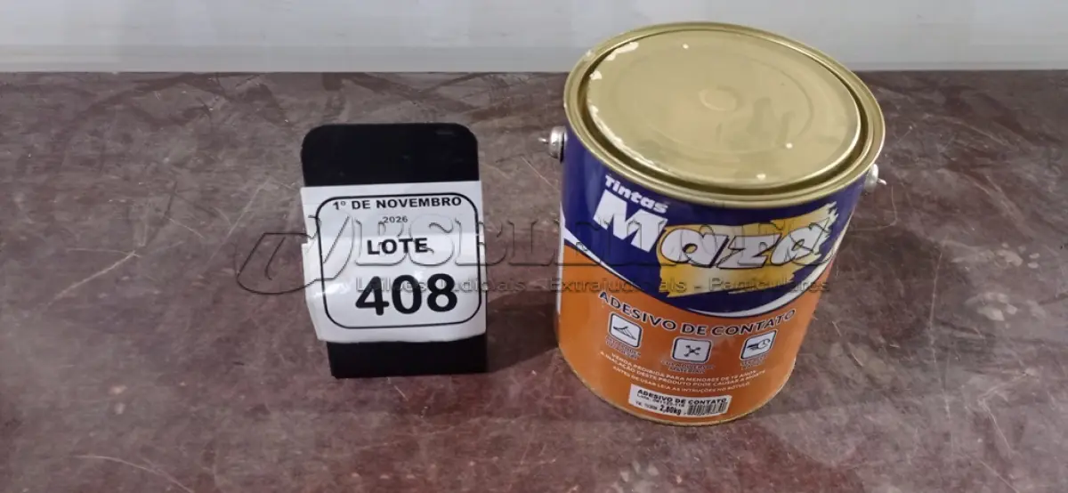 LOTE 408 - 01 LATA DE ADESIVO DE CONTATO DE 2,80KG CADA MARCA MAZA. (NO ESTADO) ATENÇÃO! FAZER A VISITAÇÃO ANTES DE ARREMATAR, NÃO SABEMOS SE FUNCIONA, LEILÃO NÃO TEM GARANTIA E NEM DEVOLUÇÃO, SUJEITO A POSSÍVEIS AVARIAS VISÍVEIS/OCULTAS E/OU AUSÊNCIA DE COMPONENTES.