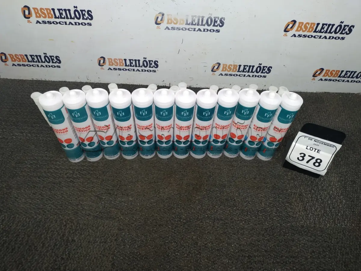 LOTE 378 - 12 UNIDADES DE SILICONE ACÉTICO INCOLOR DE 240G CADA MARCA MONUMENTAL. (NO ESTADO) ATENÇÃO! FAZER A VISITAÇÃO ANTES DE ARREMATAR, NÃO SABEMOS SE FUNCIONA, LEILÃO NÃO TEM GARANTIA E NEM DEVOLUÇÃO, SUJEITO A POSSÍVEIS AVARIAS VISÍVEIS/OCULTAS E/OU AUSÊNCIA DE COMPONENTES.