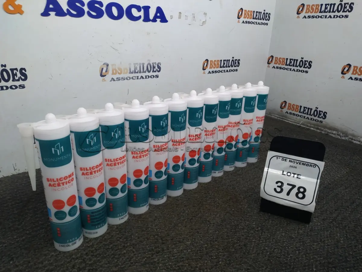 LOTE 378 - 12 UNIDADES DE SILICONE ACÉTICO INCOLOR DE 240G CADA MARCA MONUMENTAL. (NO ESTADO) ATENÇÃO! FAZER A VISITAÇÃO ANTES DE ARREMATAR, NÃO SABEMOS SE FUNCIONA, LEILÃO NÃO TEM GARANTIA E NEM DEVOLUÇÃO, SUJEITO A POSSÍVEIS AVARIAS VISÍVEIS/OCULTAS E/OU AUSÊNCIA DE COMPONENTES.