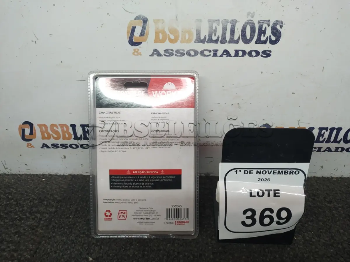 LOTE 369 - 01 MEDIDOR DE UMIDADE MARCA WORKER (NOVO). (NO ESTADO) ATENÇÃO! FAZER A VISITAÇÃO ANTES DE ARREMATAR, NÃO SABEMOS SE FUNCIONA, LEILÃO NÃO TEM GARANTIA E NEM DEVOLUÇÃO, SUJEITO A POSSÍVEIS AVARIAS VISÍVEIS/OCULTAS E/OU AUSÊNCIA DE COMPONENTES.