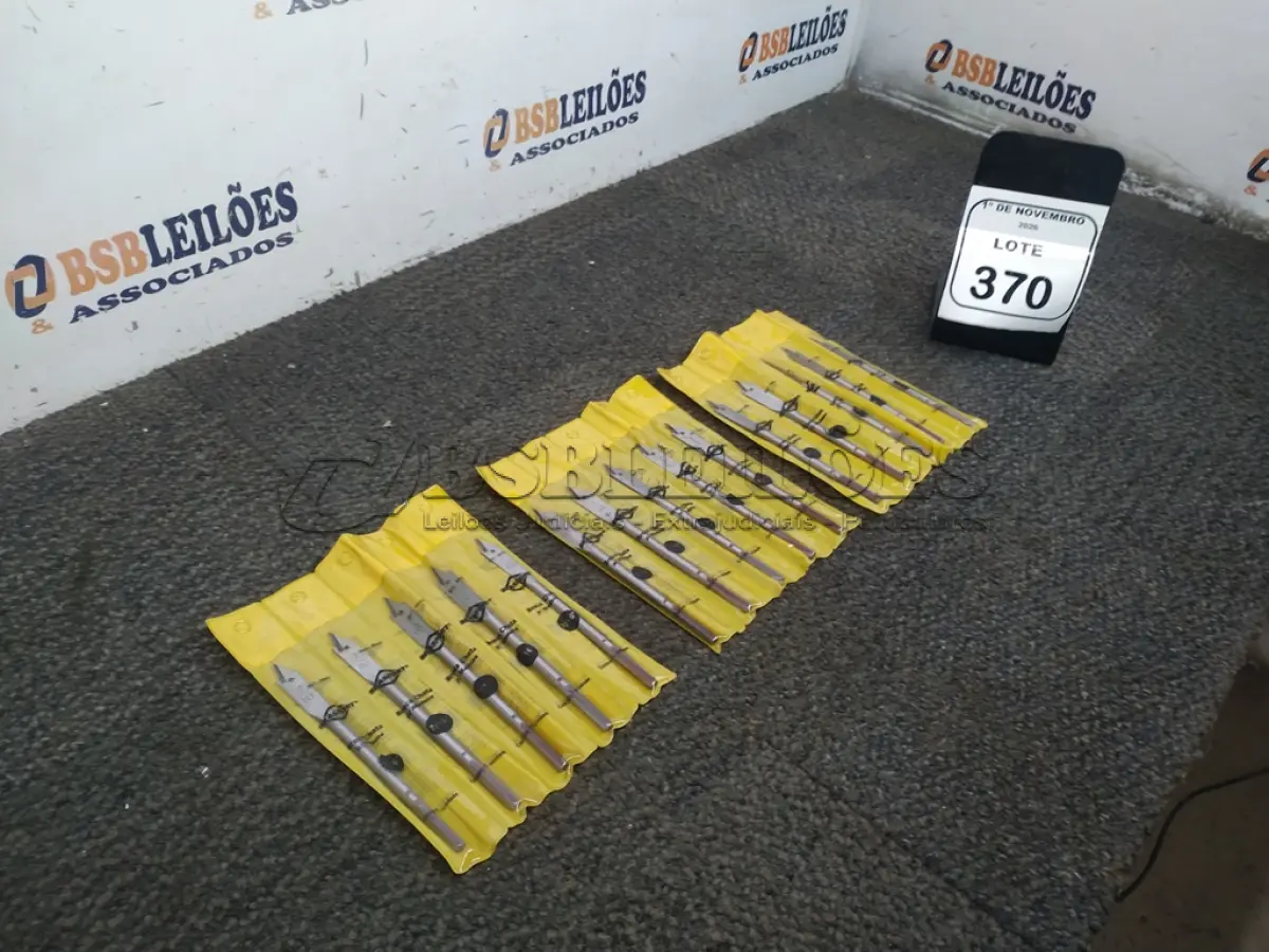 LOTE 370 - 03 JOGOS DE BROCA CHATA PARA MADEIRA COM 05 UNIDADES CADA DE MEDIDAS DIVERSAS MARCA BRASFORT. (NO ESTADO) ATENÇÃO! FAZER A VISITAÇÃO ANTES DE ARREMATAR, NÃO SABEMOS SE FUNCIONA, LEILÃO NÃO TEM GARANTIA E NEM DEVOLUÇÃO, SUJEITO A POSSÍVEIS AVARIAS VISÍVEIS/OCULTAS E/OU AUSÊNCIA DE COMPONENTES.