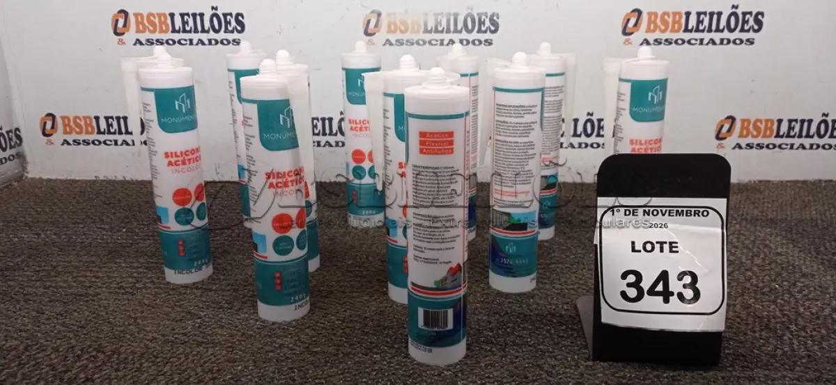 LOTE 343 - 12 UNIDADES DE SILICONE ACÉTICO INCOLOR DE 240G CADA MARCA MONUMENTAL. (NO ESTADO) ATENÇÃO! FAZER A VISITAÇÃO ANTES DE ARREMATAR, NÃO SABEMOS SE FUNCIONA, LEILÃO NÃO TEM GARANTIA E NEM DEVOLUÇÃO, SUJEITO A POSSÍVEIS AVARIAS VISÍVEIS/OCULTAS E/OU AUSÊNCIA DE COMPONENTES.
