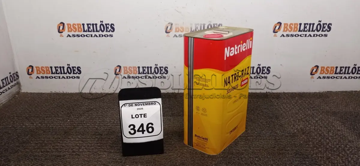 LOTE 346 - 01 LATA DE SOLVENTE NATRI-RAZ DE 5L MARCA NATRIELLI. (NO ESTADO) ATENÇÃO! FAZER A VISITAÇÃO ANTES DE ARREMATAR, NÃO SABEMOS SE FUNCIONA, LEILÃO NÃO TEM GARANTIA E NEM DEVOLUÇÃO, SUJEITO A POSSÍVEIS AVARIAS VISÍVEIS/OCULTAS E/OU AUSÊNCIA DE COMPONENTES.