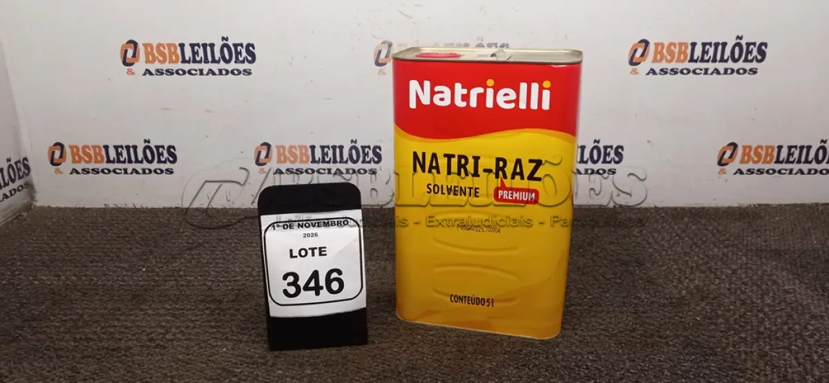 LOTE 346 - 01 LATA DE SOLVENTE NATRI-RAZ DE 5L MARCA NATRIELLI. (NO ESTADO) ATENÇÃO! FAZER A VISITAÇÃO ANTES DE ARREMATAR, NÃO SABEMOS SE FUNCIONA, LEILÃO NÃO TEM GARANTIA E NEM DEVOLUÇÃO, SUJEITO A POSSÍVEIS AVARIAS VISÍVEIS/OCULTAS E/OU AUSÊNCIA DE COMPONENTES.