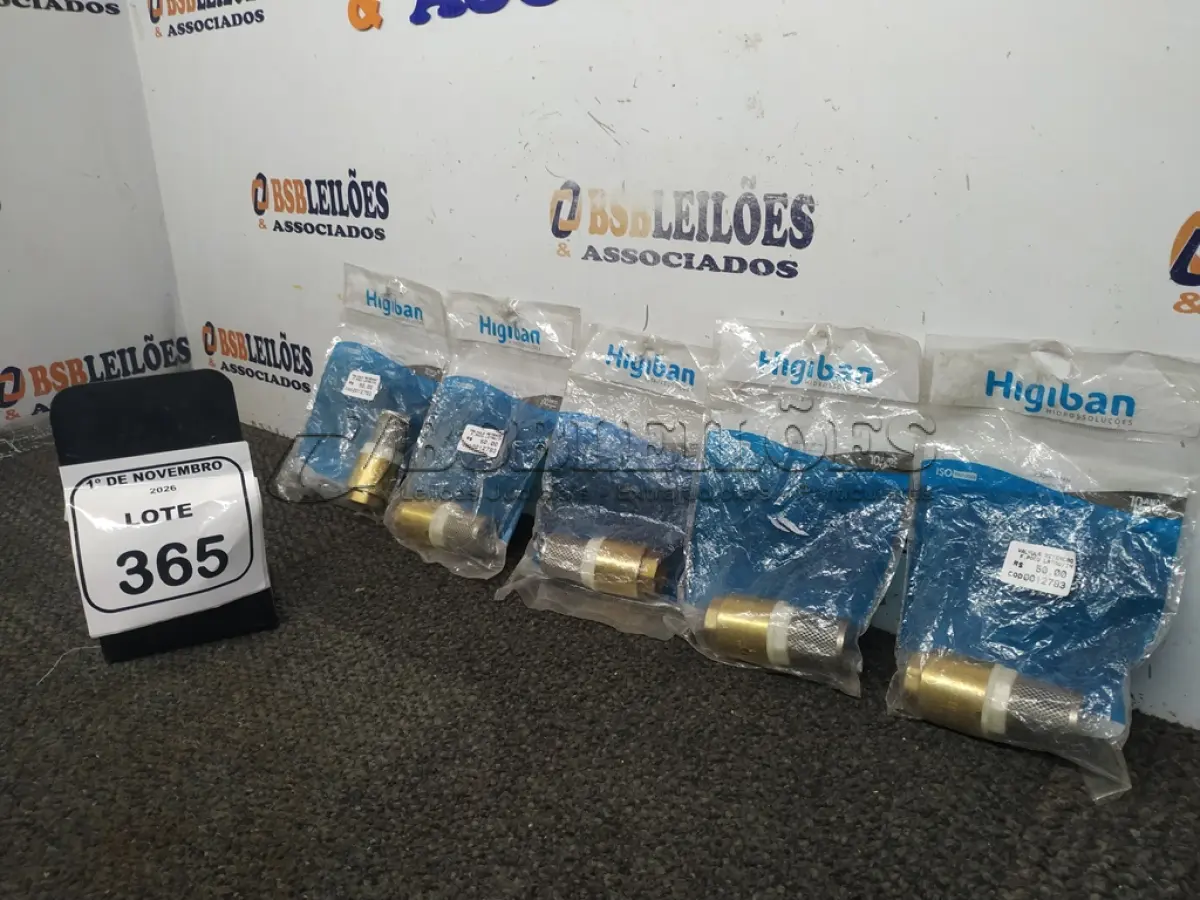 LOTE 365 - 05 VÁLVULAS DE RETENÇÃO MARCA HIGIBAN. (NO ESTADO) ATENÇÃO! FAZER A VISITAÇÃO ANTES DE ARREMATAR, NÃO SABEMOS SE FUNCIONA, LEILÃO NÃO TEM GARANTIA E NEM DEVOLUÇÃO, SUJEITO A POSSÍVEIS AVARIAS VISÍVEIS/OCULTAS E/OU AUSÊNCIA DE COMPONENTES.