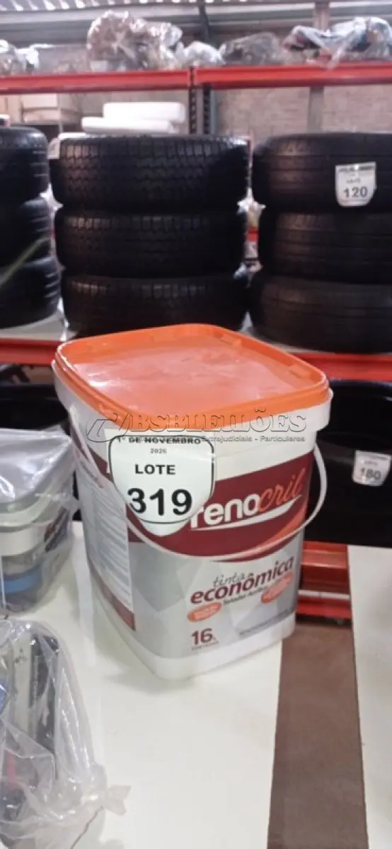 LOTE 319 - 01 BALDE DE TINTA ECONÔMICA NA COR BRANCO NEVE DE 16L MARCA RENOCRIL. (NO ESTADO) ATENÇÃO! FAZER A VISITAÇÃO ANTES DE ARREMATAR, NÃO SABEMOS SE FUNCIONA, LEILÃO NÃO TEM GARANTIA E NEM DEVOLUÇÃO, SUJEITO A POSSÍVEIS AVARIAS VISÍVEIS/OCULTAS E/OU AUSÊNCIA DE COMPONENTES.