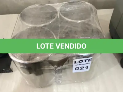 LOTE 021 - 04 BALDES EM INOX PARA ARMAZENAR SORVETE (CARAPINAS) E 01 ESPATULA. (NO ESTADO)