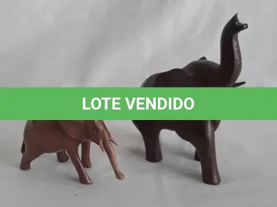 LOTE 076 - DUAS ESCULTURAS DE MADEIRA ELEFANTES. 20 E 10 CM.(NO ESTADO)