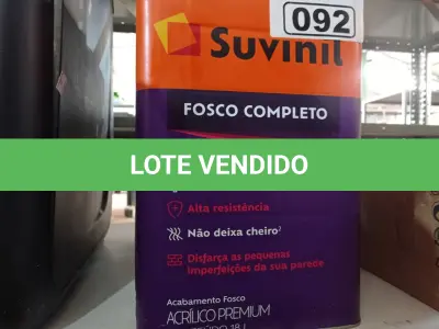 LOTE 092 - 01 LATA DE TINTA SUVINIL EXTERIORES/INTERIORES 18L NA COR FOSCO BRANCO NEVE. (NO ESTADO) ATENÇÃO! FAZER A VISITAÇÃO ANTES DE ARREMATAR, NÃO SABEMOS SE FUNCIONA. LEILÃO NÃO TEM GARANTIA E NEM DEVOLUÇÃO, SUJEITO A POSSÍVEIS AVARIAS VISÍVEIS/OCULTAS E/OU AUSÊNCIA DE COMPONENTES.
