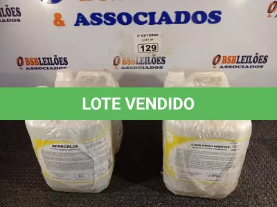 LOTE 129 - 10 LITROS DE DESINFETANTE HOSPITALAR PARA SUPERFÍCIES FIXAS E ARTIGOS NÃO CRÍTICOS E 10 LITROS DE REMOVEDOR DE CERAS E ACABAMENTOS. (NO ESTADO) ATENÇÃO! FAZER A VISITAÇÃO ANTES DE ARREMATAR, NÃO SABEMOS SE FUNCIONA. LEILÃO NÃO TEM GARANTIA E NEM DEVOLUÇÃO, SUJEITO A POSSÍVEIS AVARIAS VISÍVEIS/OCULTAS E/OU AUSÊNCIA DE COMPONENTES.