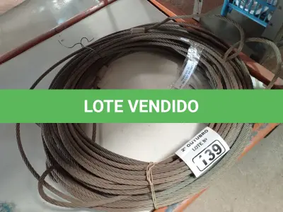 LOTE 139 - 01 ROLO DE CABO DE AÇO 3/8” COM 52 METROS. (NO ESTADO) ATENÇÃO! FAZER A VISITAÇÃO ANTES DE ARREMATAR, NÃO SABEMOS SE FUNCIONA. LEILÃO NÃO TEM GARANTIA E NEM DEVOLUÇÃO, SUJEITO A POSSÍVEIS AVARIAS VISÍVEIS/OCULTAS E/OU AUSÊNCIA DE COMPONENTES.
