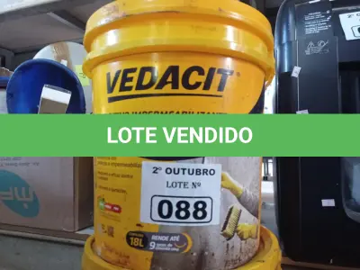LOTE 088 - 01 BALDE DE VEDACIT, ADITIVO IMPERMEABILIZANTE PARA CONCRETO E ARGAMASSA 18L. (NO ESTADO) ATENÇÃO! FAZER A VISITAÇÃO ANTES DE ARREMATAR, NÃO SABEMOS SE FUNCIONA. LEILÃO NÃO TEM GARANTIA E NEM DEVOLUÇÃO, SUJEITO A POSSÍVEIS AVARIAS VISÍVEIS/OCULTAS E/OU AUSÊNCIA DE COMPONENTES.